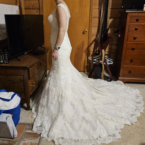 Allure Bridals Lace Wedding dress with sleeve, mermaid style 9322 - Picture 13 of 16